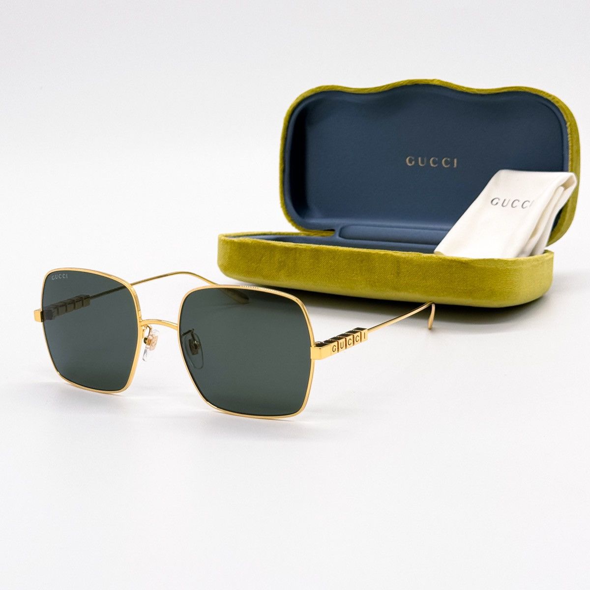 NEW GUCCI GG1434S 001 SQUARE GOLD GREY UNISEX SUNGLASSES - 3