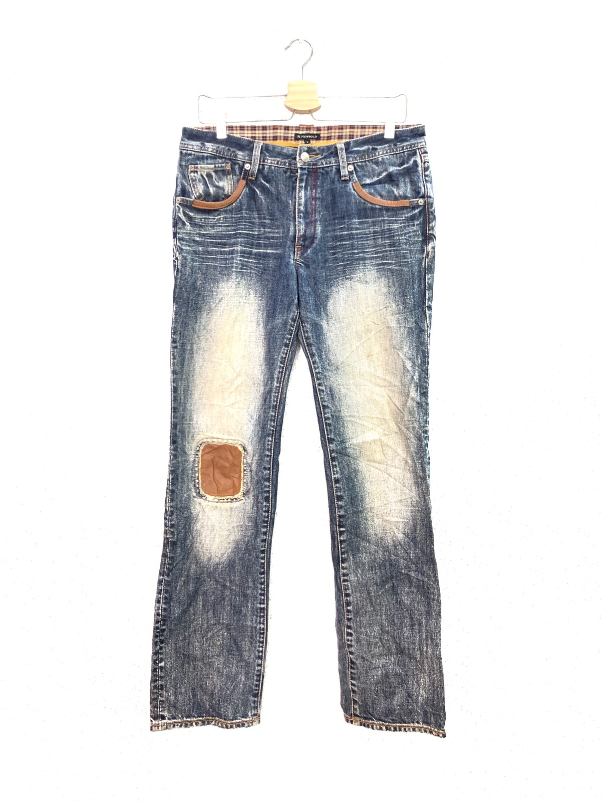 R.Newbold Patchwork Leather Design Denim Jeans - 1