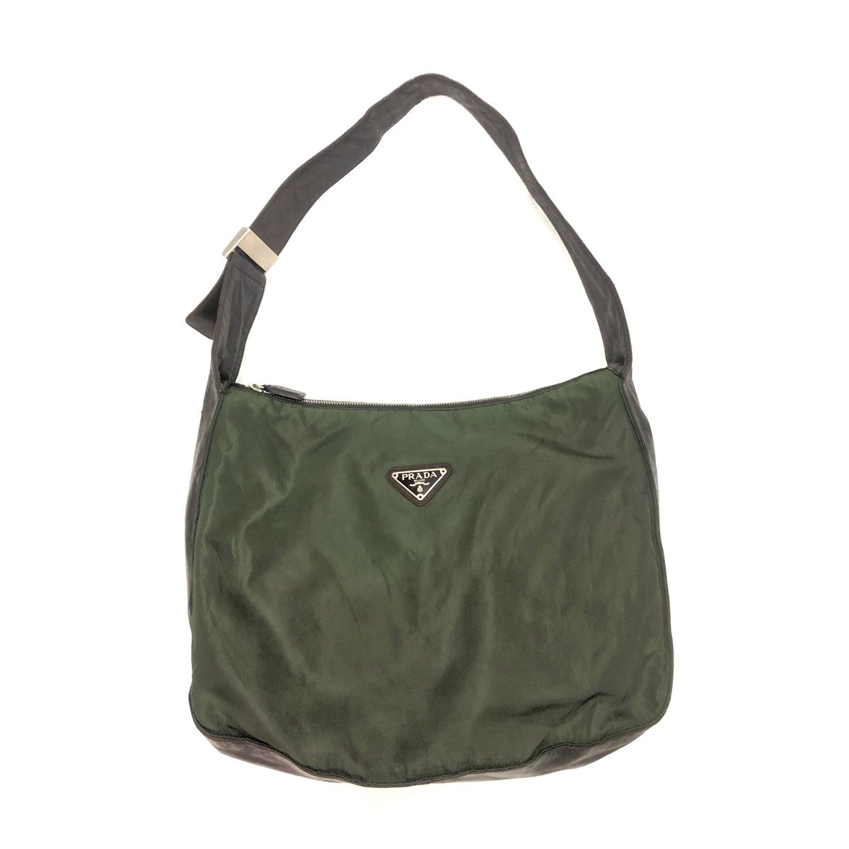 Prada Leather Trim Olive Green Nylon Shoulder Bag - 1