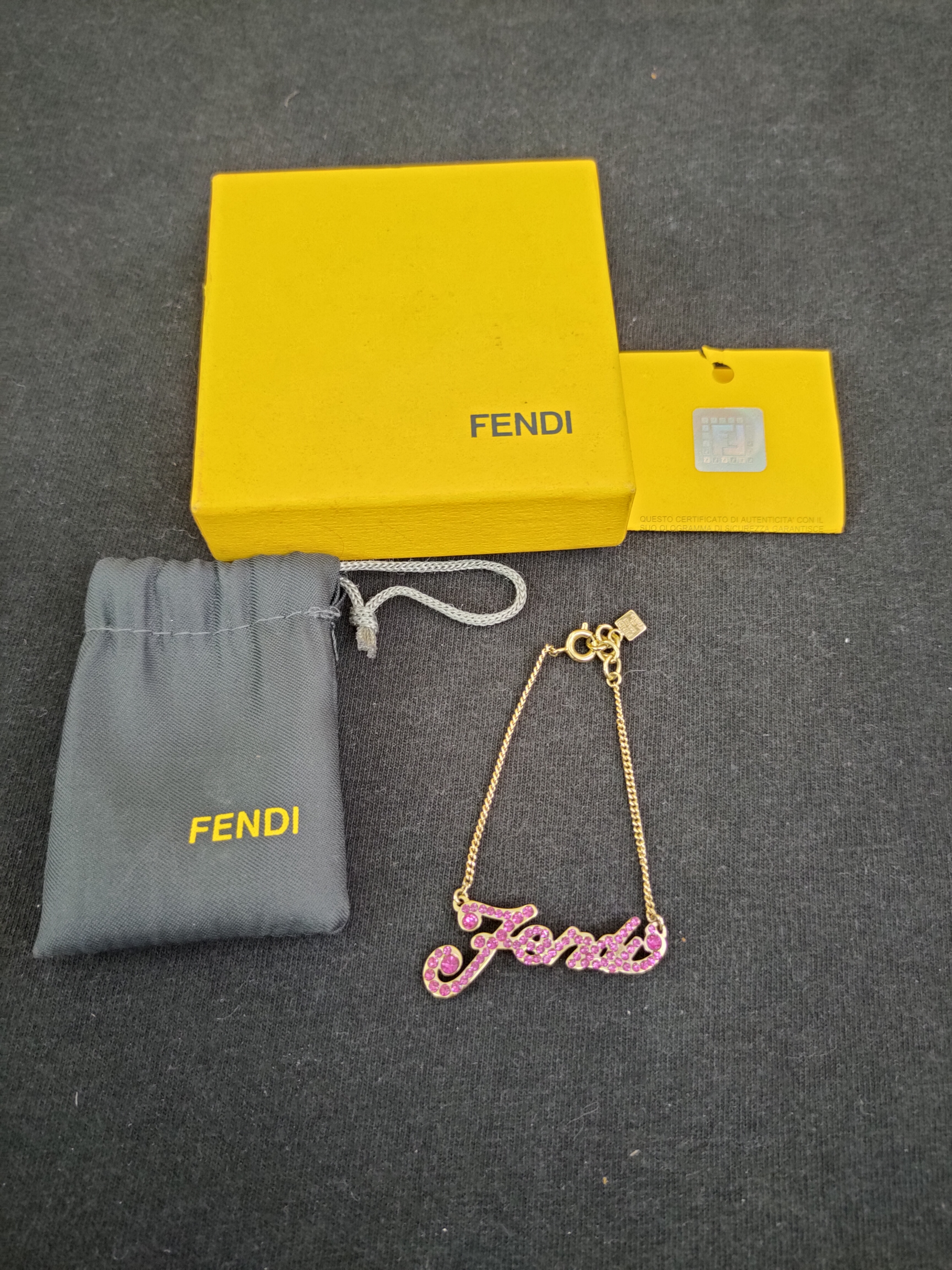 Fendi Bracelet Pink spell-out rhinestone necklace with box - 3