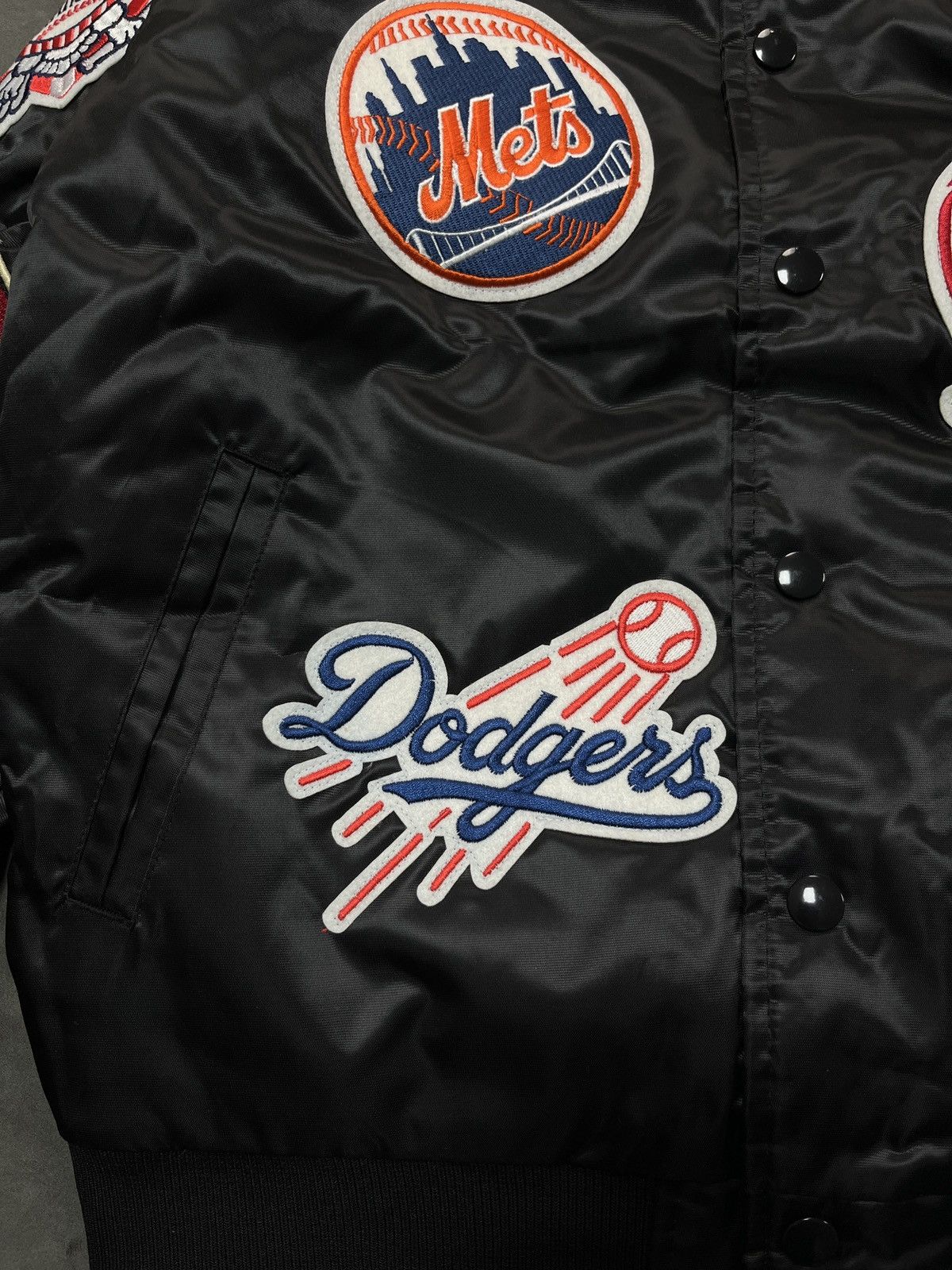 Majestic MLB All Star Logo Patch Black Satin Jacket Large - 6