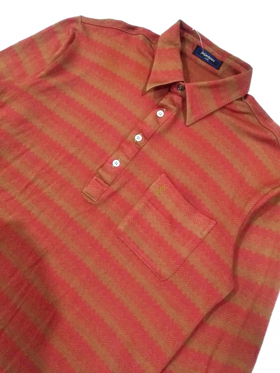 RARE! VTG YVES SAINT LAURENT JACQUARD PATTERN L/SLEEVE POLO - 5