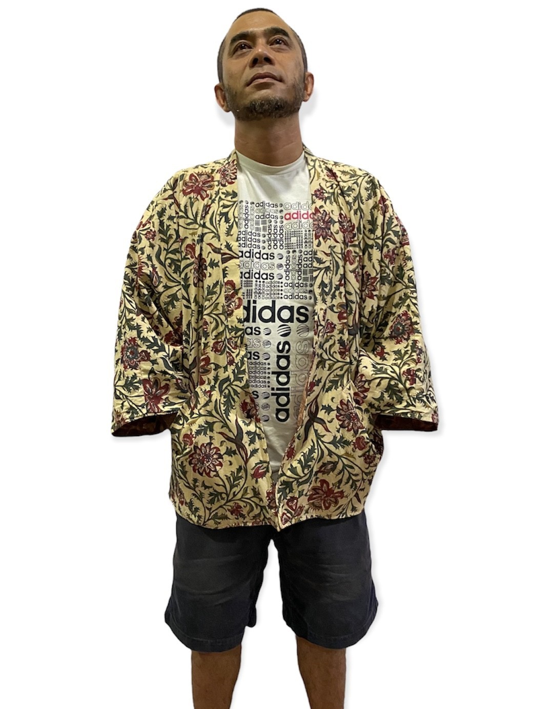 Cardigan - Cardigan Kimono Style Open Front Cotton Floral Batik Design - 1