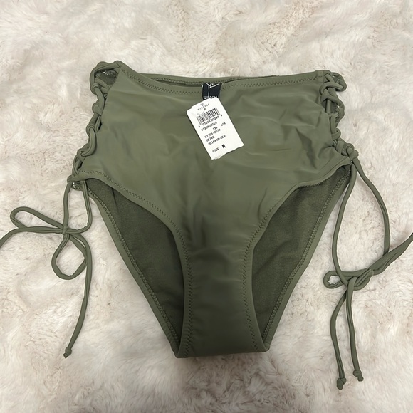 Windsor Olive Side Action High Waisted Lace Up Swim Bottoms - 1