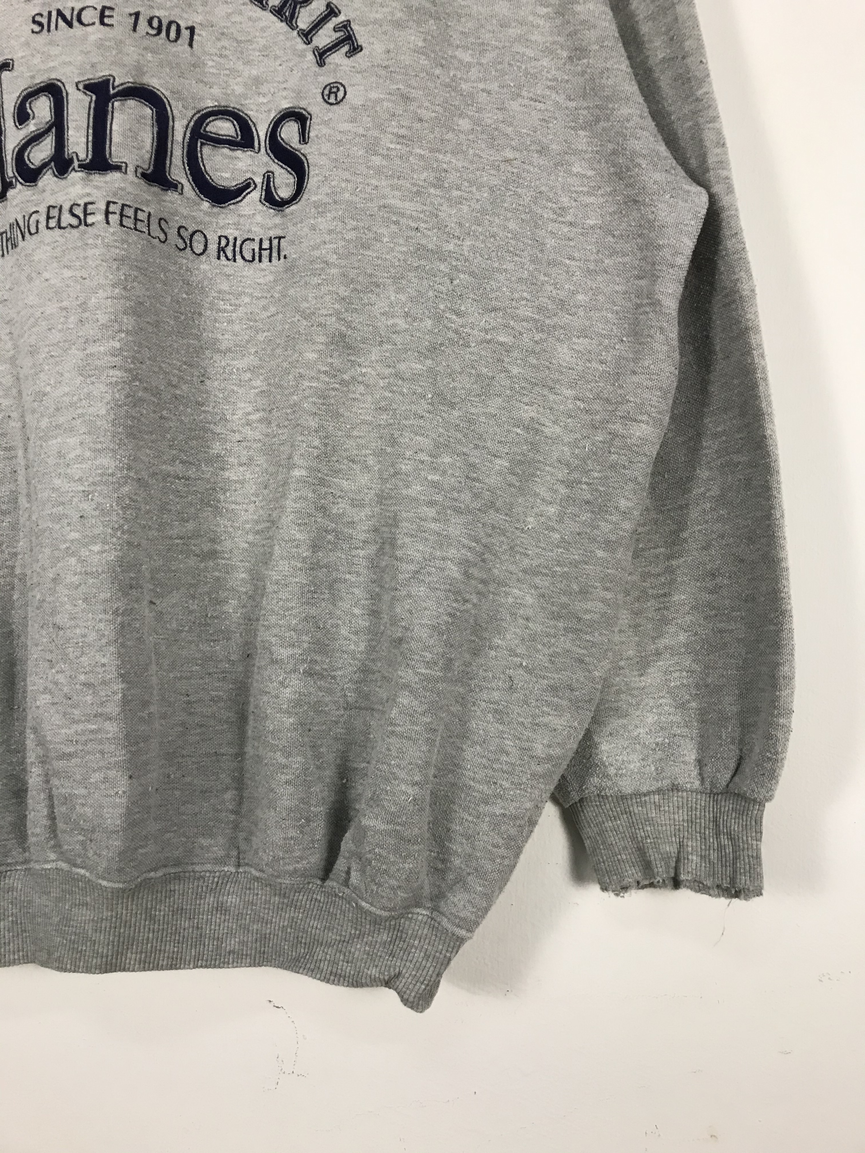 Vintage - Distressed Hanes Grey Embroidery Big Logo Sweatshirt #2400 - 3