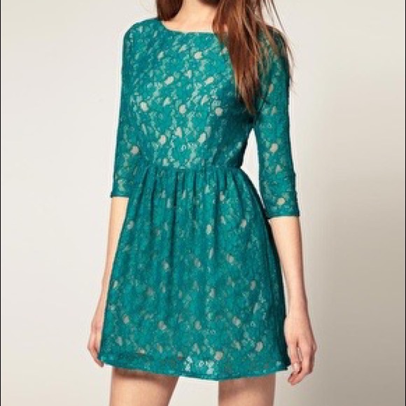 French Connection Lizzie Teal Lace 3/4 Sleeve Dress - 2