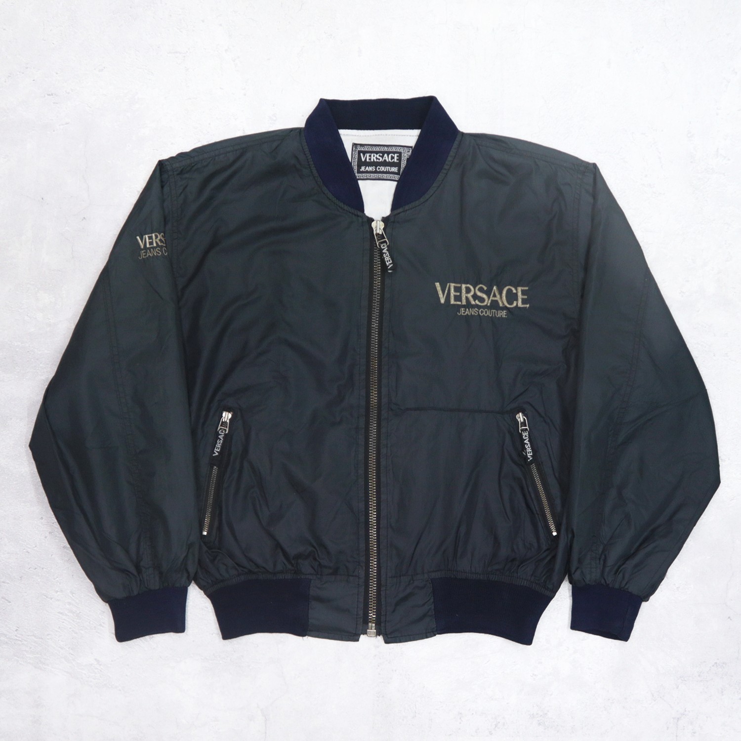 Vintage 90s VERSACE JEANS COUTURE Big Logo Bomber Windbreaker Jacket Made In Italy - 2