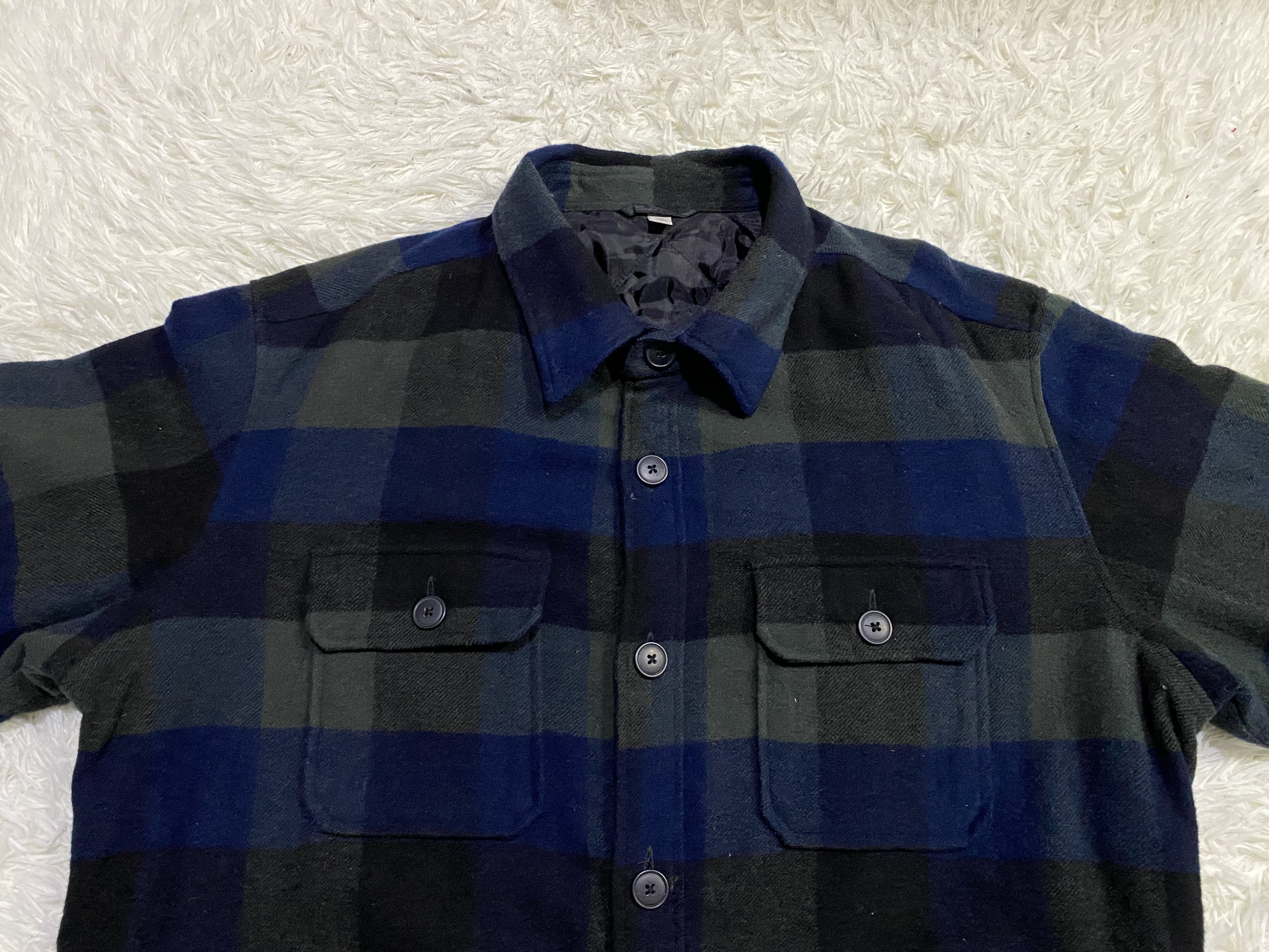 Flannel - Vintage Uniqlo Quilted Wool Blend Checked Flannel - 8
