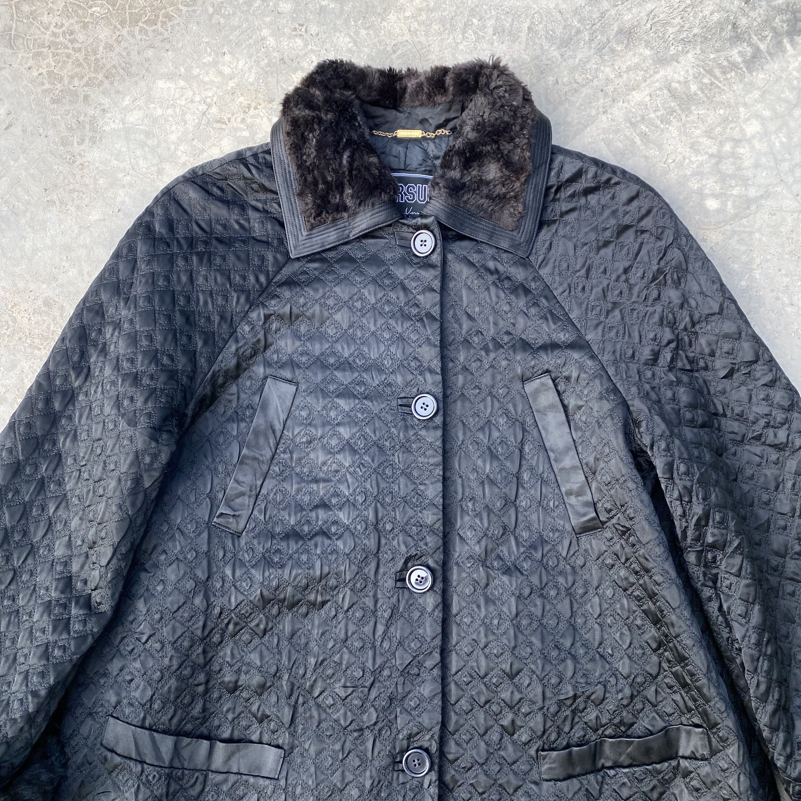 Versus GIANNI VERSACE Quilted Faux Fur Collar Coat Jacket - 5