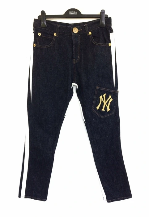 MLB - New York Yankees Striped Design Hip Hop Style Denim Pant - 1