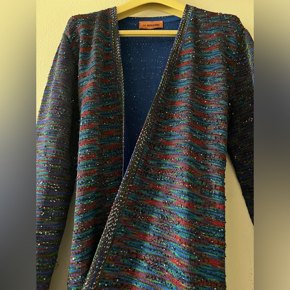 Missoni longline multicolor knit tie cardigan sweater sequin NWOT - 8