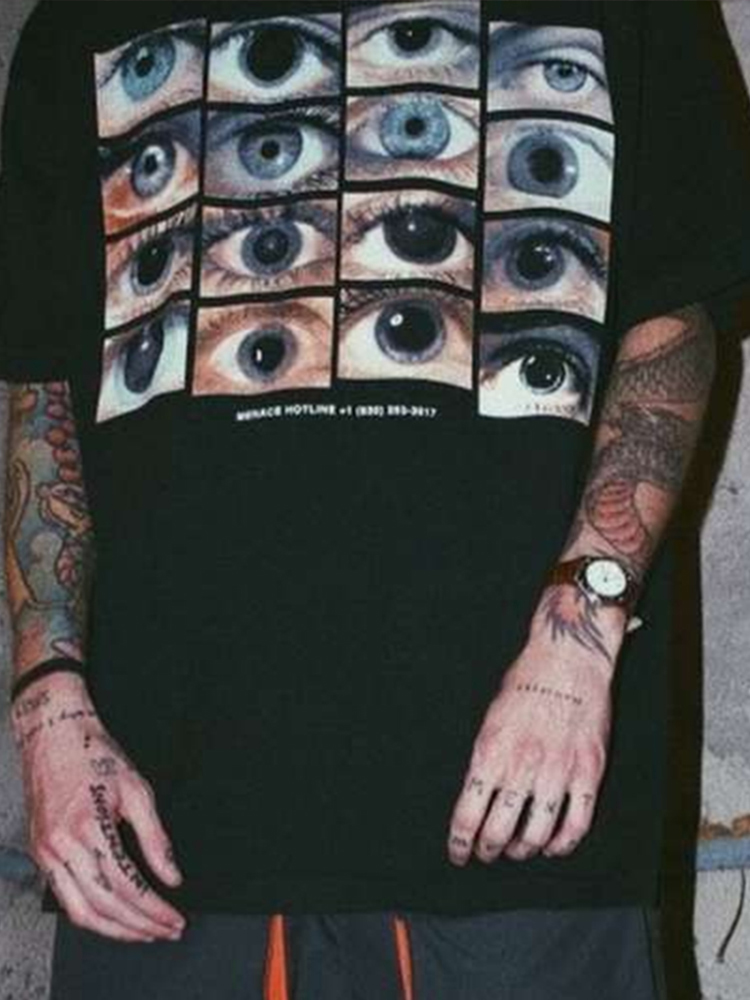 Japanese Streetwear Y2K Gothic World Eyes Short Sleeve Cotton T-Shirt Punk Men Women Tee - 3
