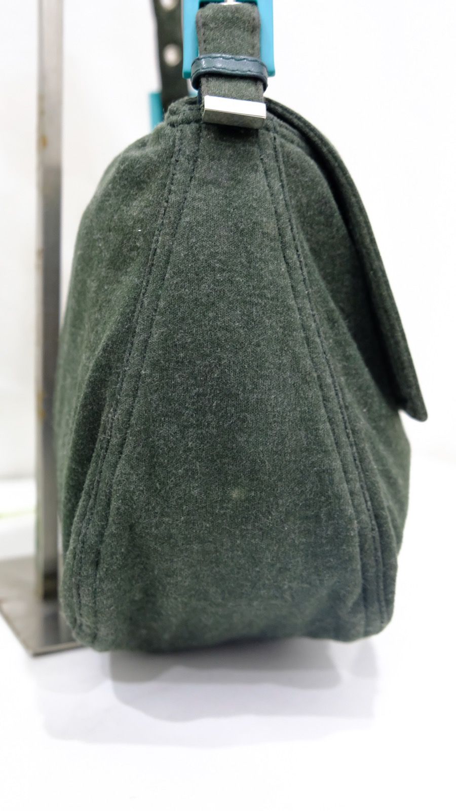 Authentic vintage FENDI Mamma Baguette green cotton handbag - 4