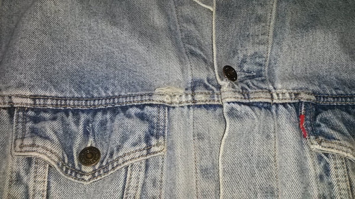 Unique Vintage Distressed Used Light Denim Jacket - 7
