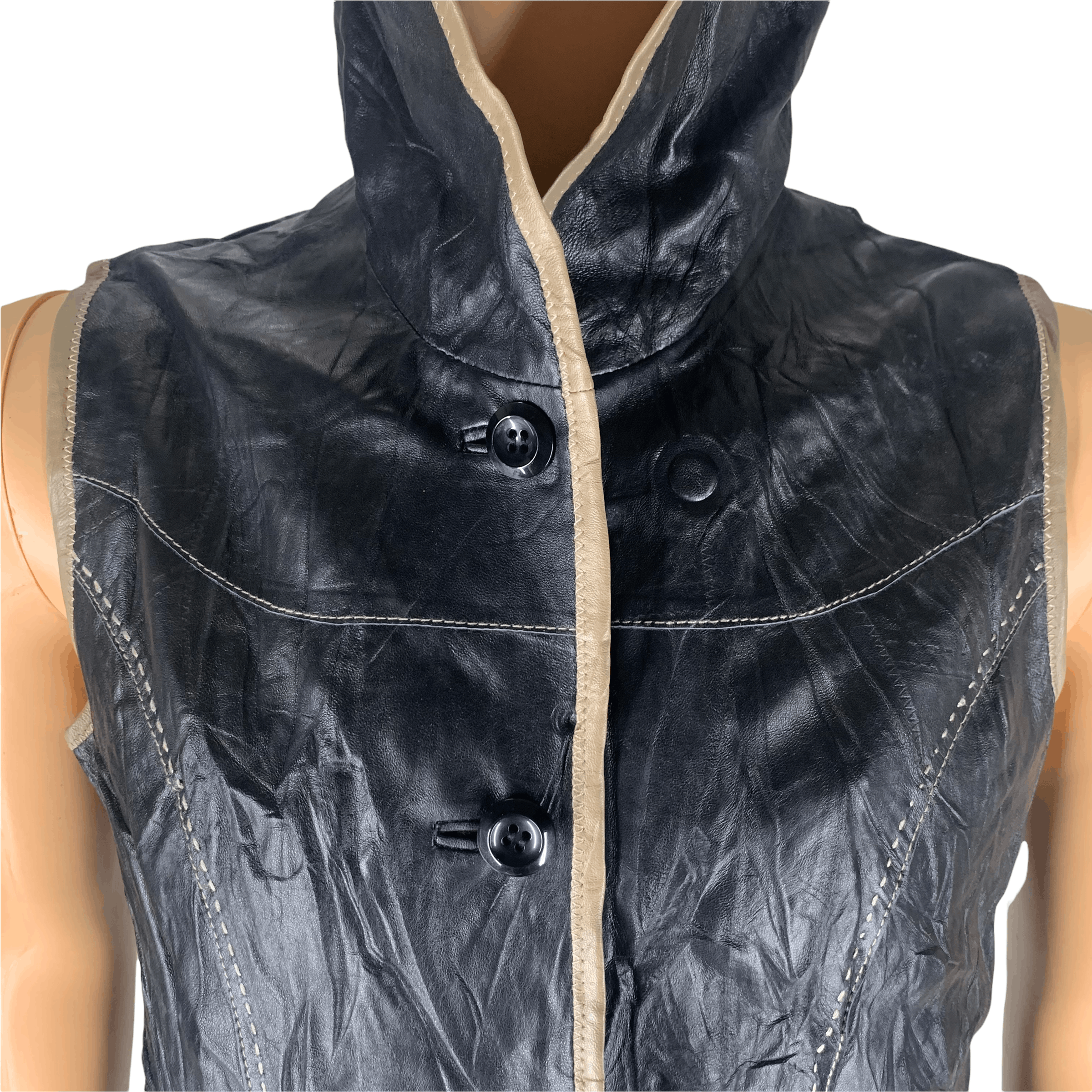 Balmain Paris Leather Hooded Long Vest #3542-47 - 3