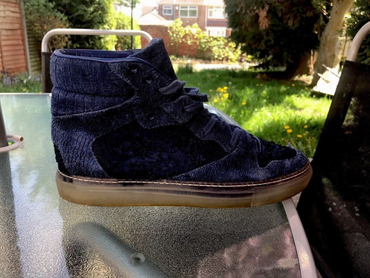 RARE Dark Blue High Tops Suede Leather Sneaker Trainers - 2