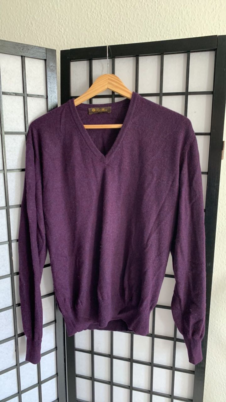 Purple Cashmere V-Neck Sweater - 1