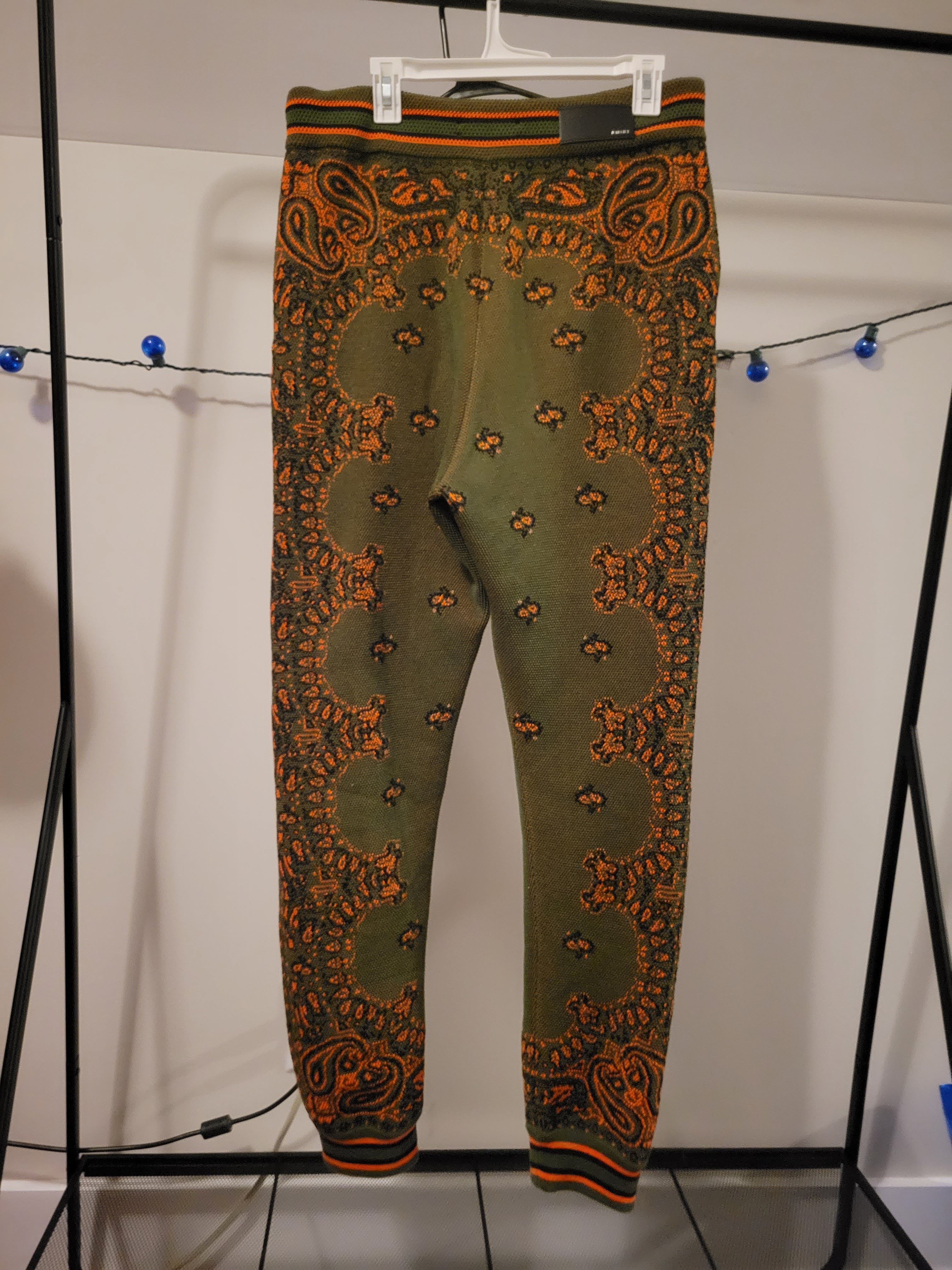 Amiri Bandana Paisley Green Orange Cashmere Joggers XXLG - 2