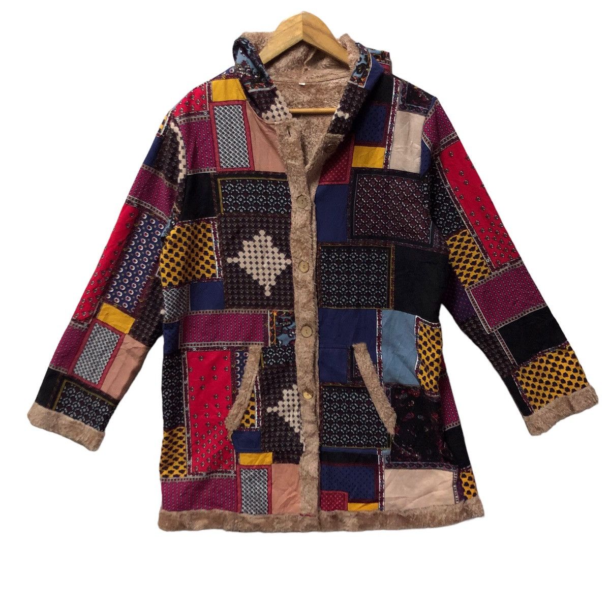 Japanese Brand - Japan unbranded faux fur lined fullprinted patchwork jacket - 1