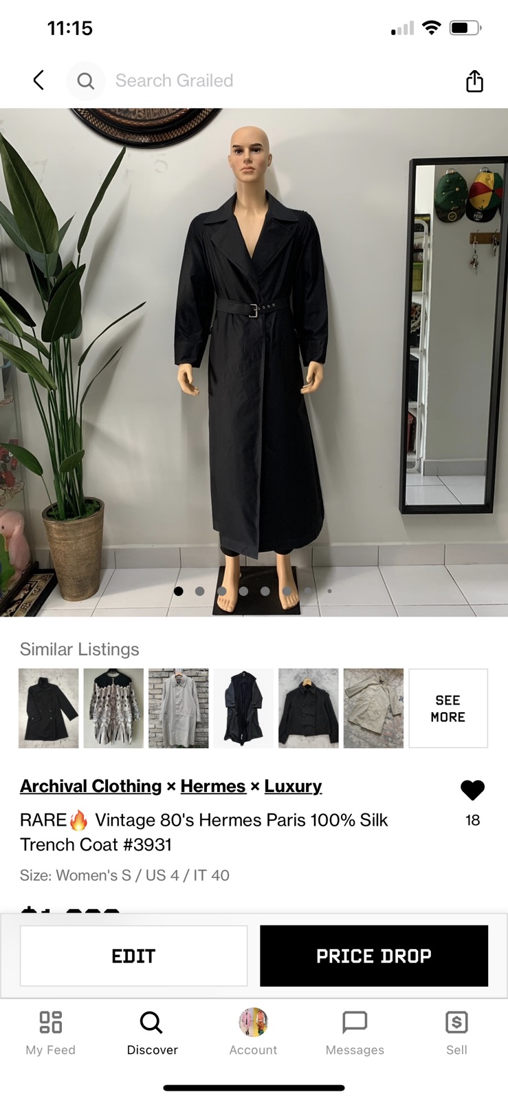 RARE🔥 Vintage 80's Hermes Paris 100% Silk Trench Coat #3931 - 20