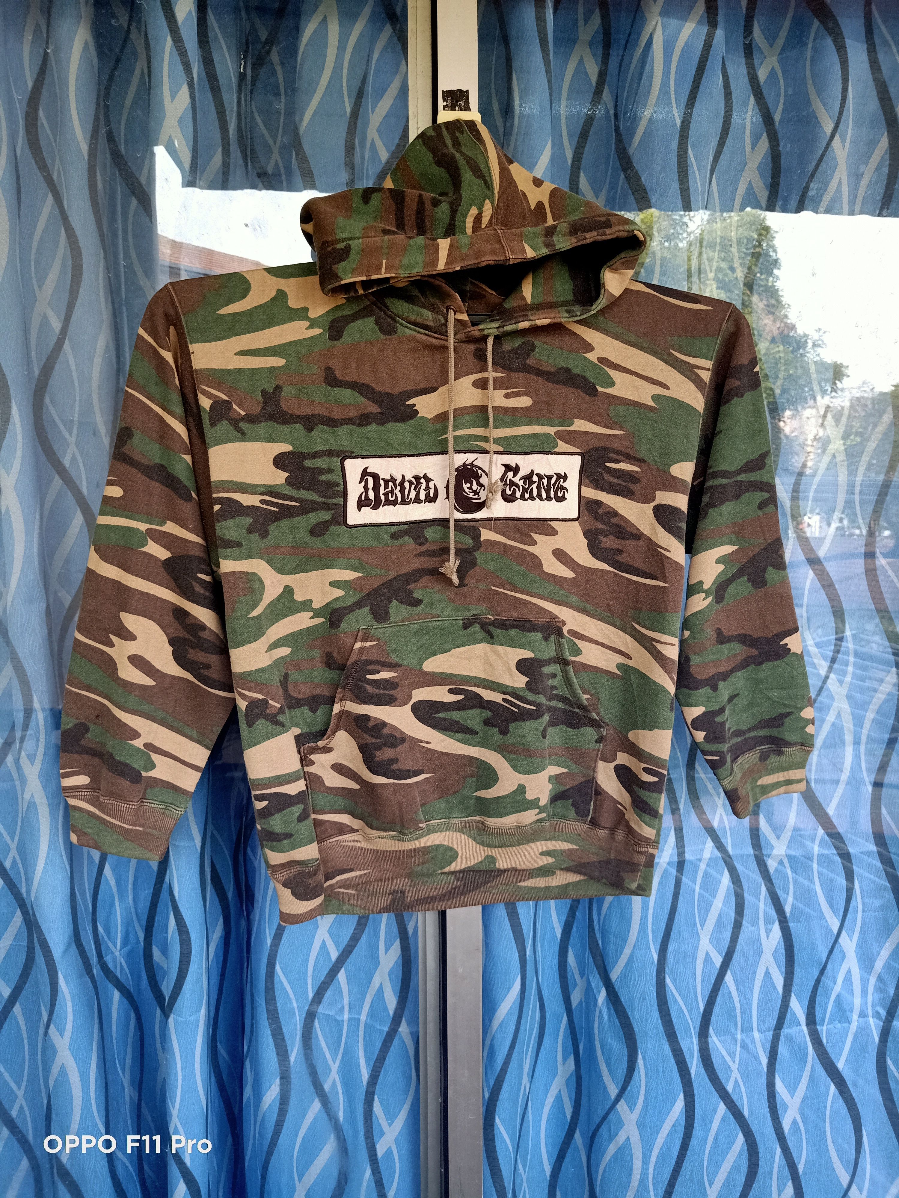 Japanese Brand - Devil Gang Embroidery Box Logo Rappers Camo Hoodie - 1