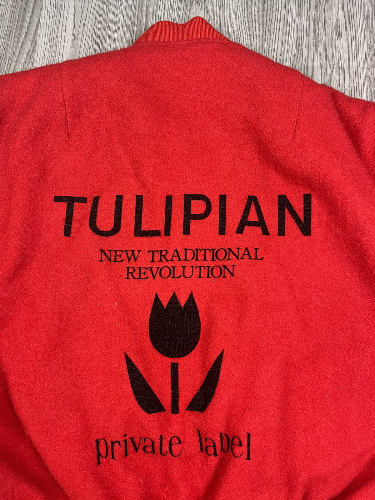 Japanese Brand - Unisex Red Private Label Back Hit Tulipan Wool Bomber Jacket - 10
