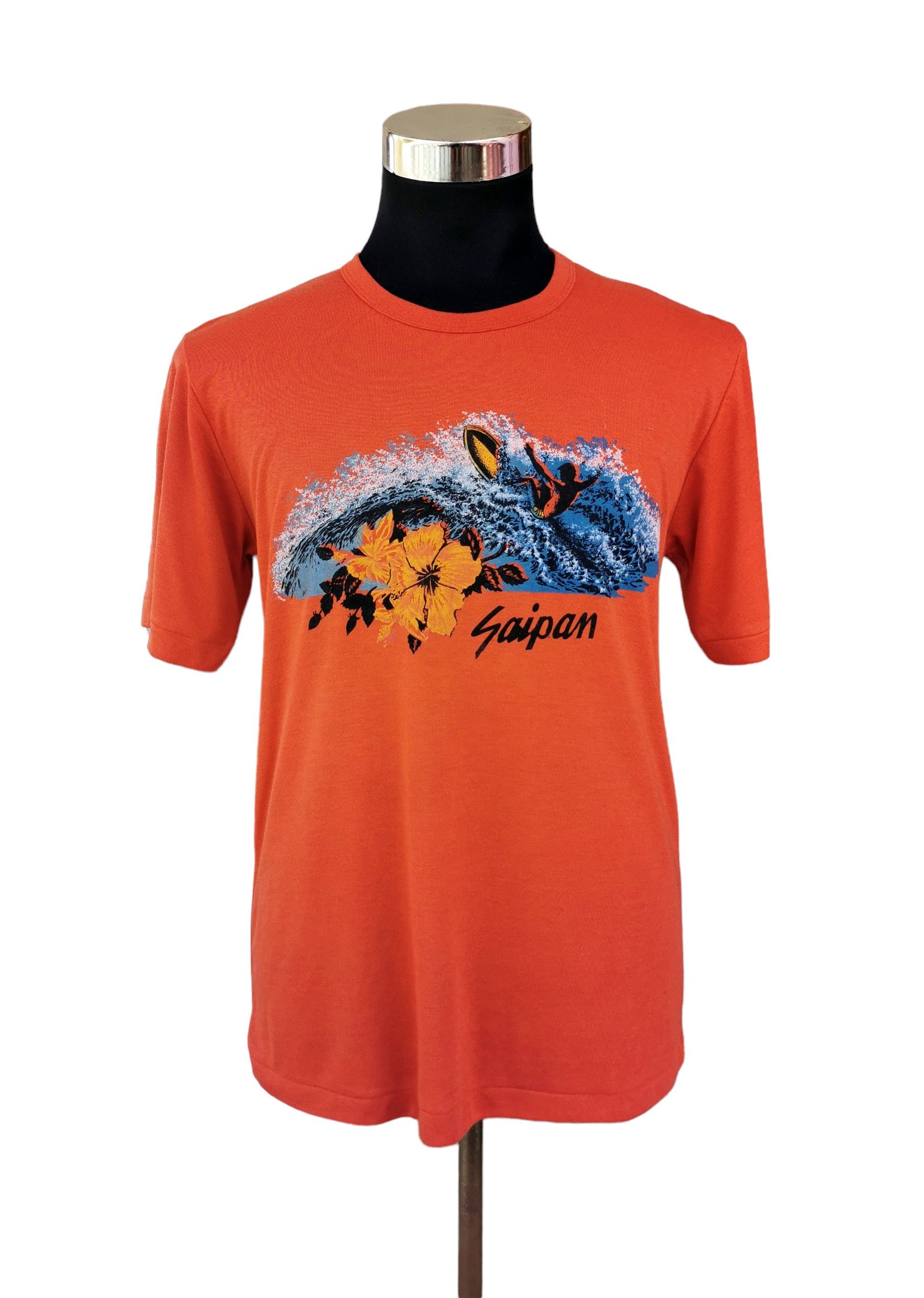 80s Vintage Surfing Saipan Hawaii Surf Tshirt Orange - 2