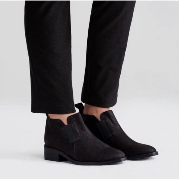 Eileen Fisher Mood Ankle Boots Pull On Heeled Pointed Toe Nubuck Leather Black 7 - 1