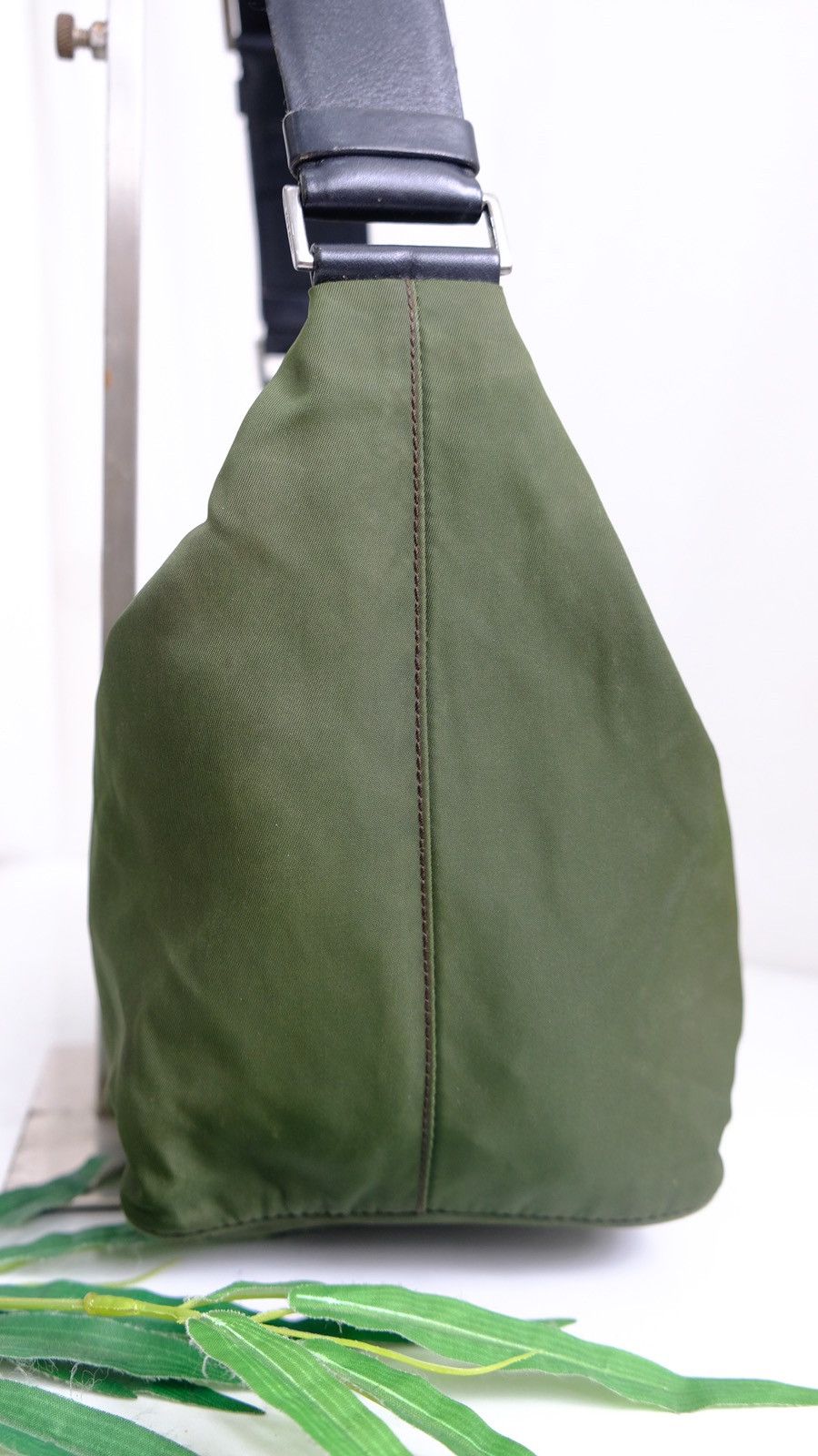 Authentic vintage prada khaki olive green nylon shoulder bag - 5