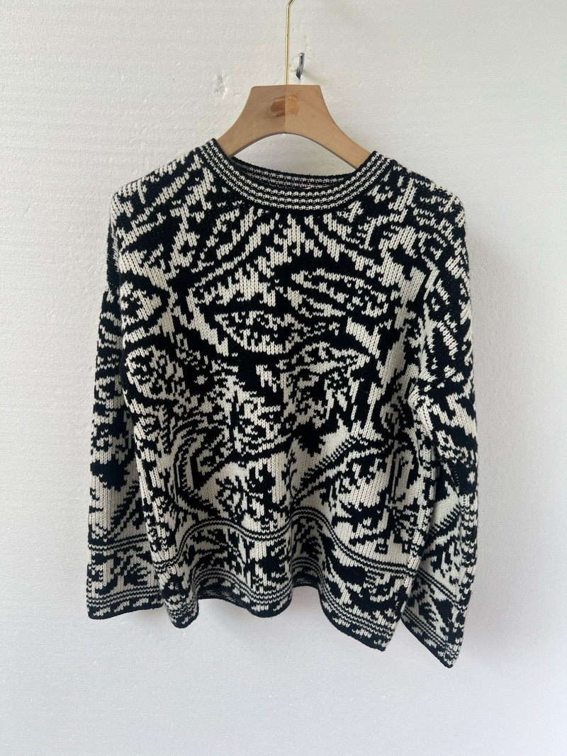 Dior Black Jacquard White Wool Cashmere Knit Sweater - 1