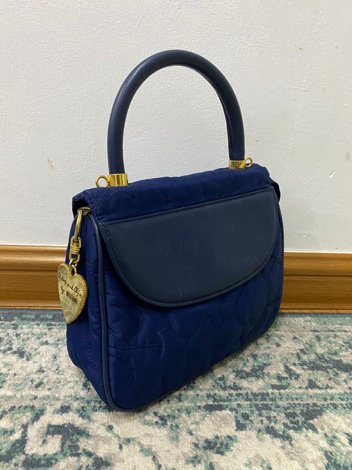 Vintage Moshino Quilted Blue Love Hand Carry Bag - 2