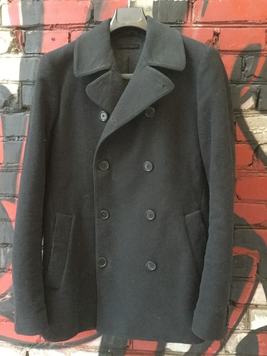 Real 1990's ARCHIVE BLACK LABEL heavyweight blue pea coat - 1