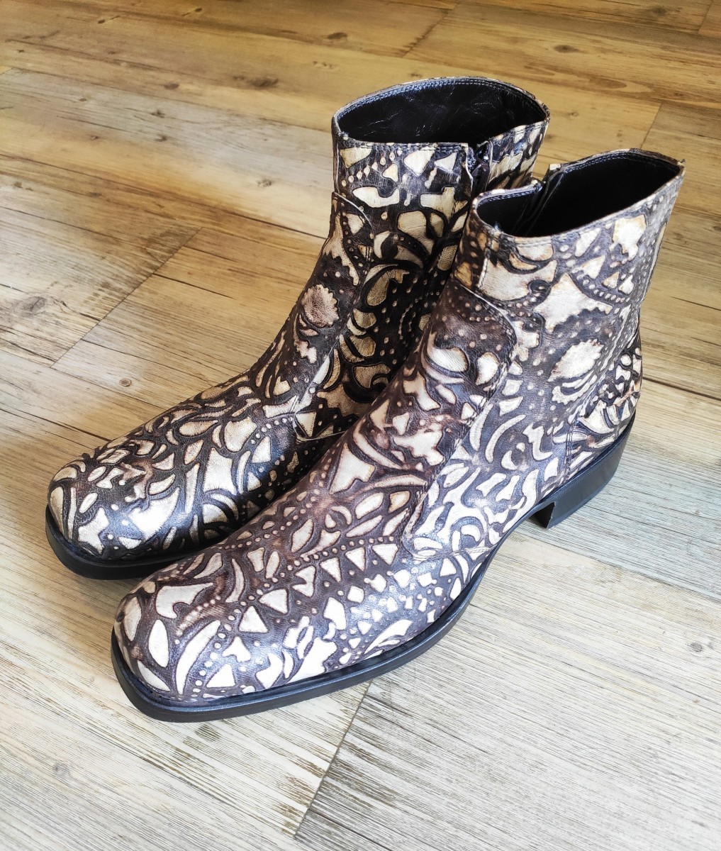 Gianni Barbato - Woodburning leather boots.Like Saint Laurent or Celine - 7