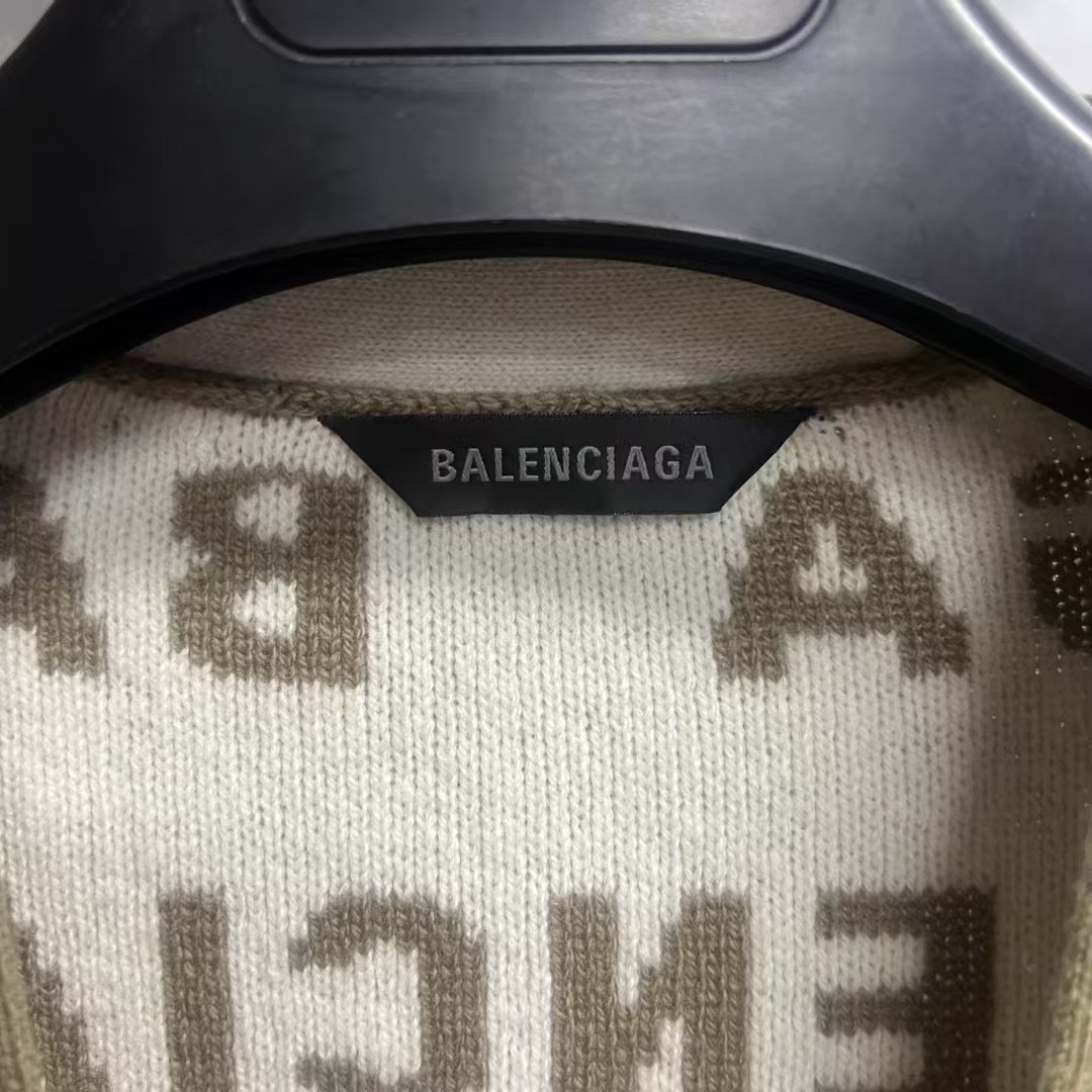 Balenciaga 24 latest beige loose drop shoulder sleeve V-neck sweater - 3