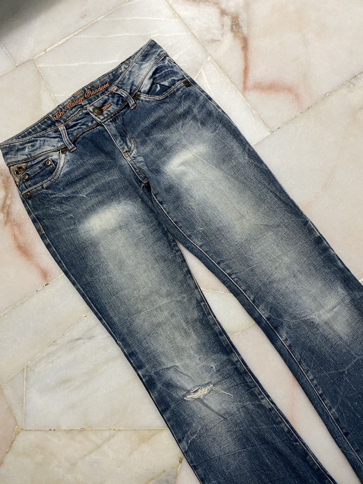 💥Flare💥Vintage Japanese Sick Washed Faded Jeans Distress - 8