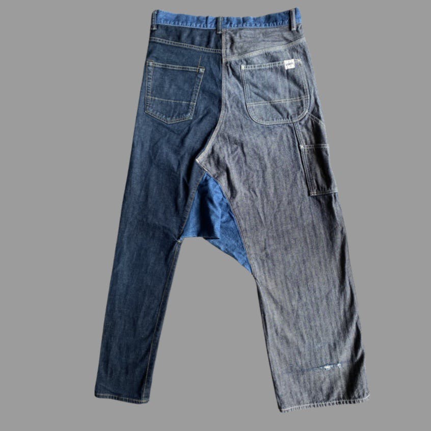 SS13 Runway Drop Crotch Asymmetric Two tone Jeans - 7