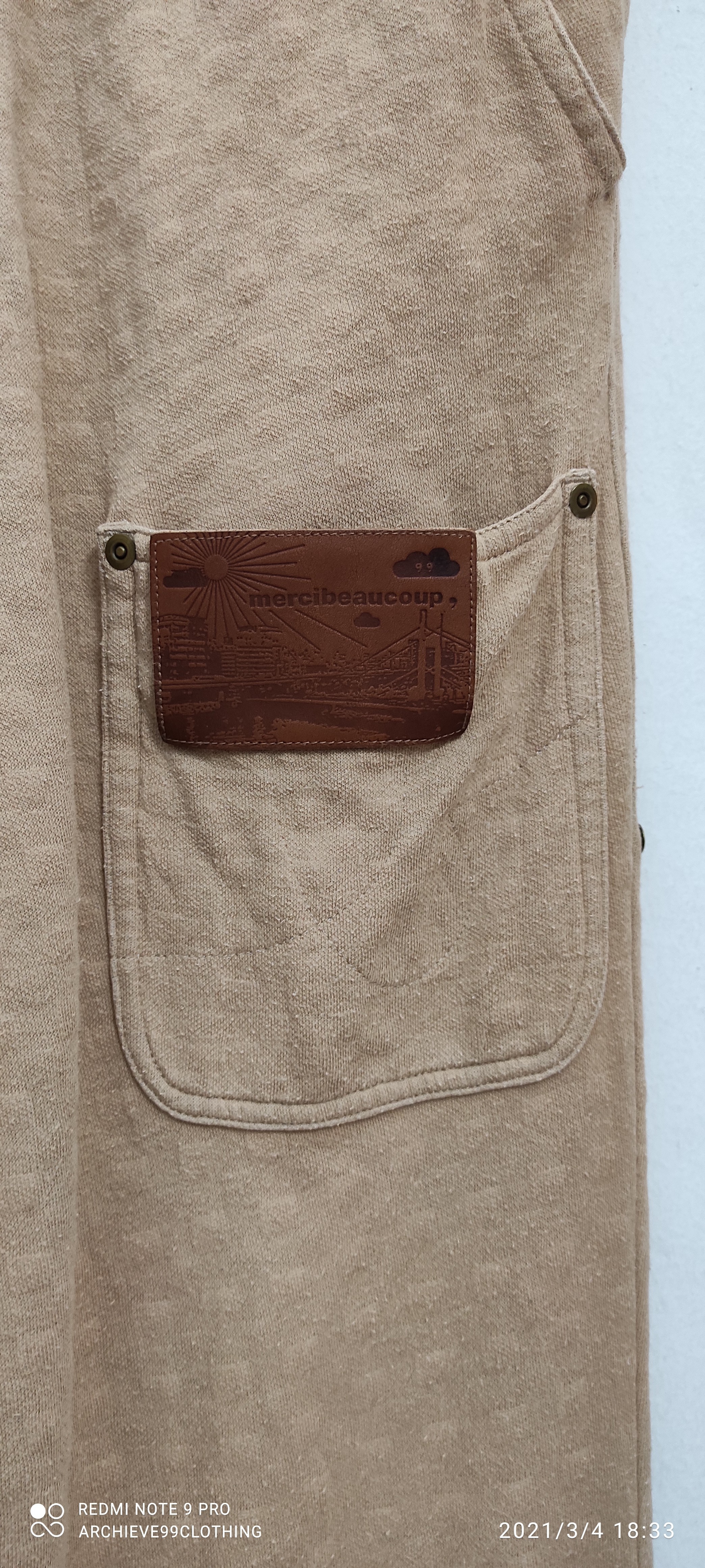 Mercibeaucoup - Mercibeaucoup drop crotch beige/ tan leather patches pants - 3