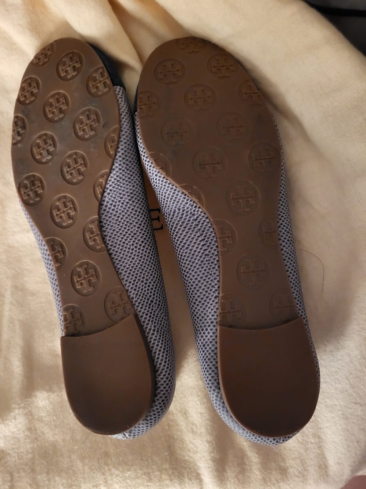 Tory Burch Blue/Grey Leather and Suede Reva Ballet Flats Shoes size 5.5 - 4