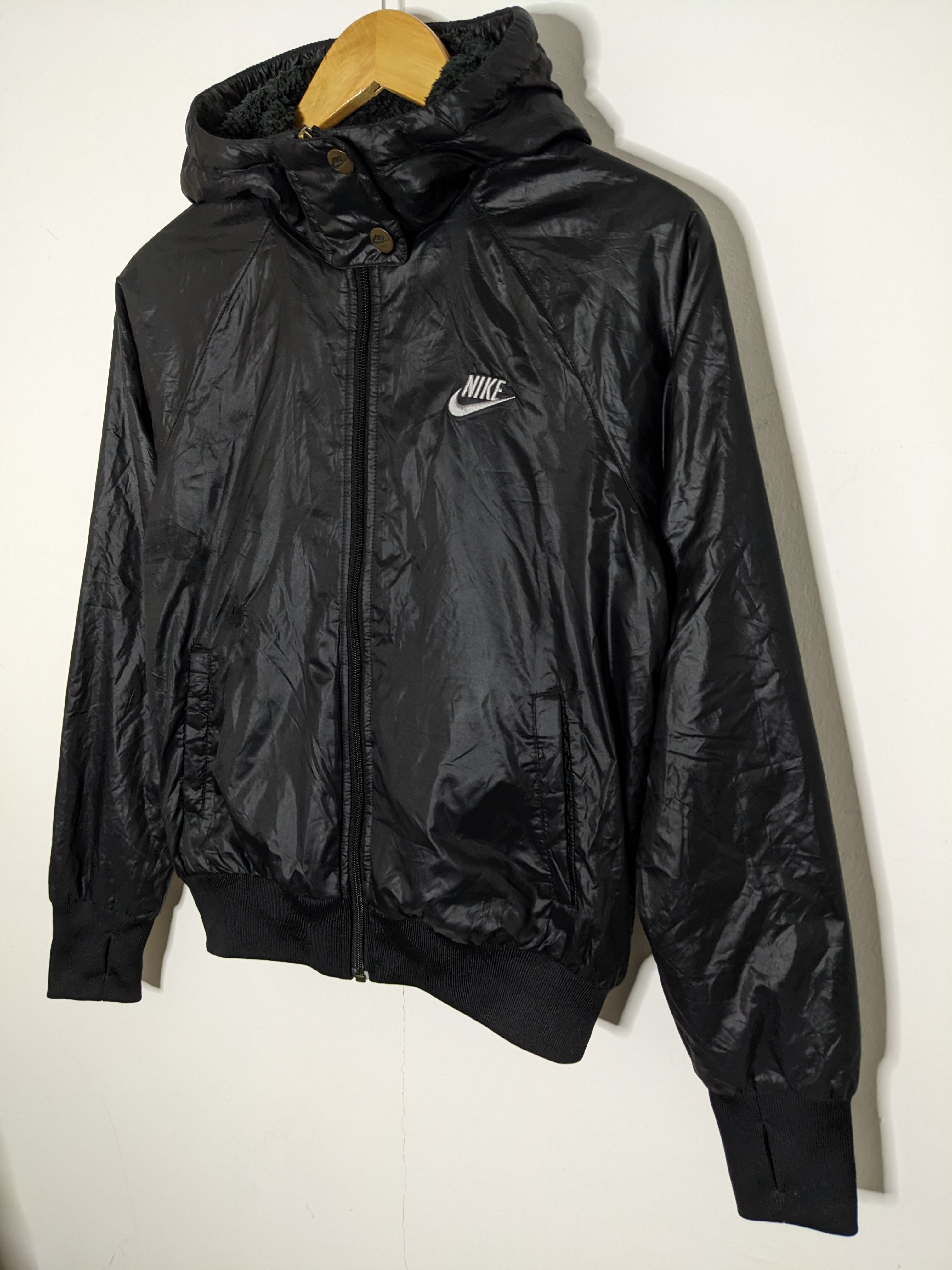 Nike Black Sherpa Lined Jacket Hooded Synthetic Fill Zip Up - 2