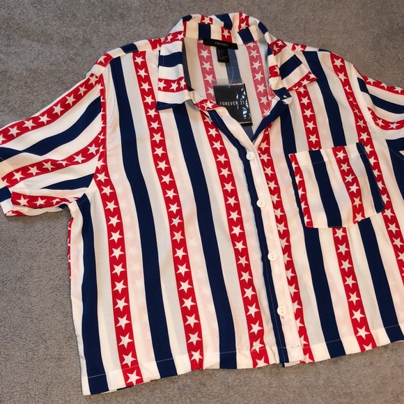 Forever 21 - Stars & Stripes American Flag Cropped Boxy Shirt - 8