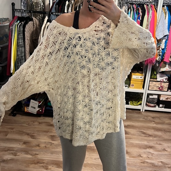 Free People Oversized Drape Back Open Knit Sweater - 8