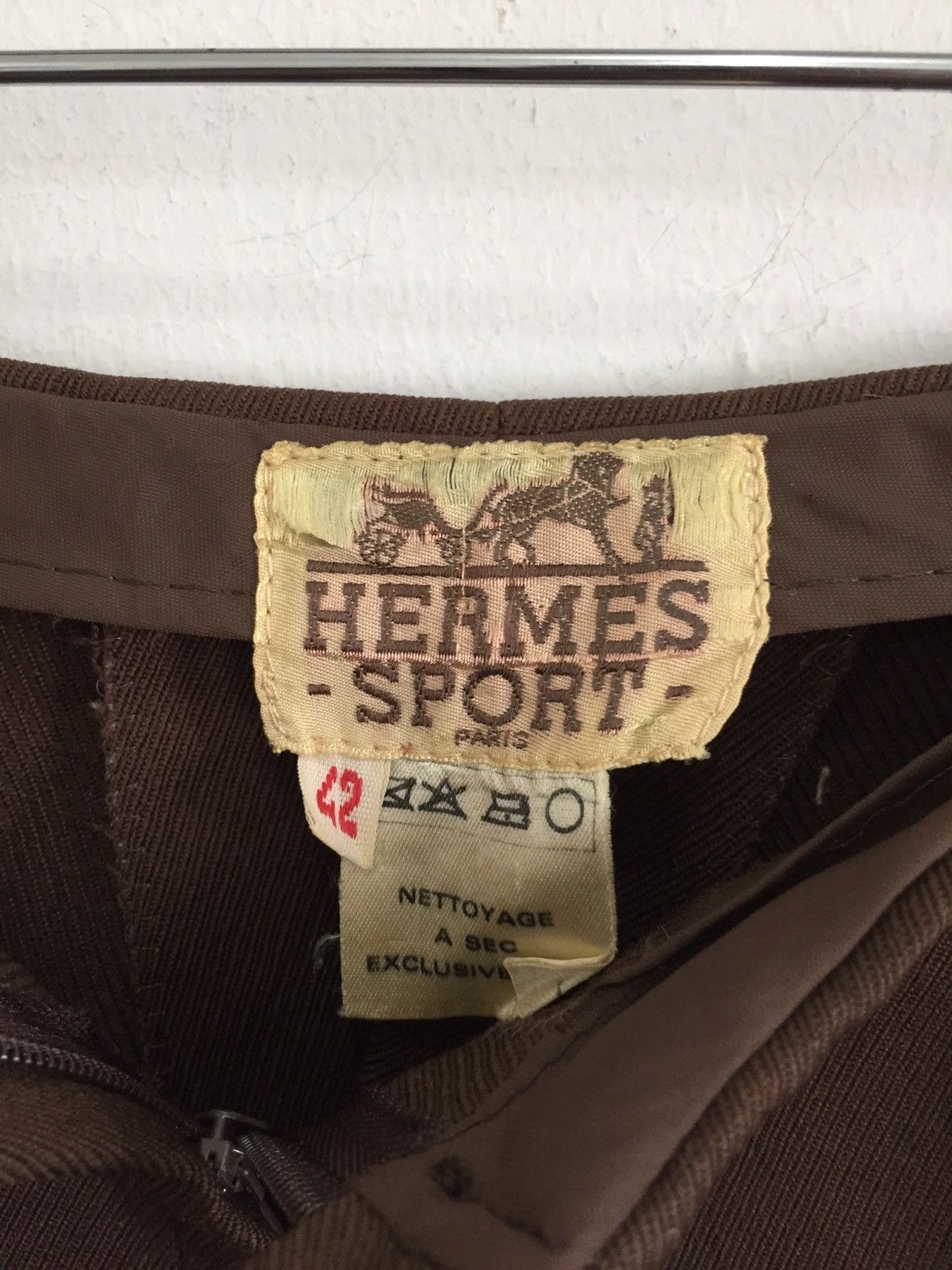 80s Hermes Side Adjustment Straight Cut Wool Pant - 5