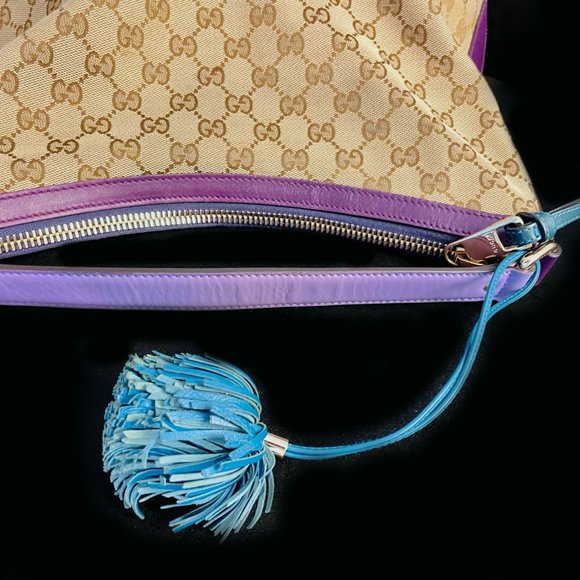 Authentic Gucci Pom Pom Purple Zip Hobo Bag - 7