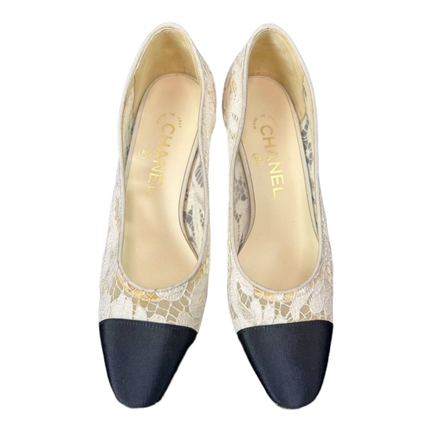 Chanel Lace with Grosgrain Toe Caps Pumps - 2