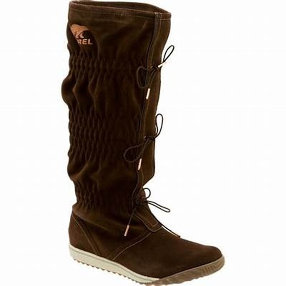 Sorel Firenzy Snow Boots Knee High Suede Waterproof Argyle Tie Brown 7.5 - 1