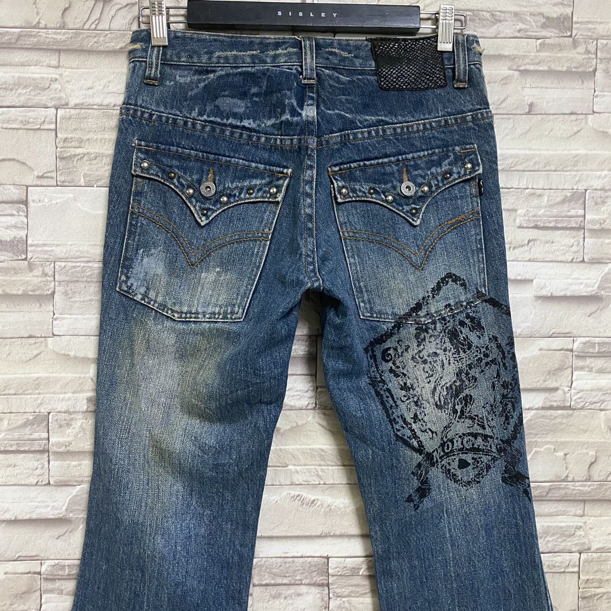 Morgan Homme Distressed Denim Flare Jeans Studded - 9