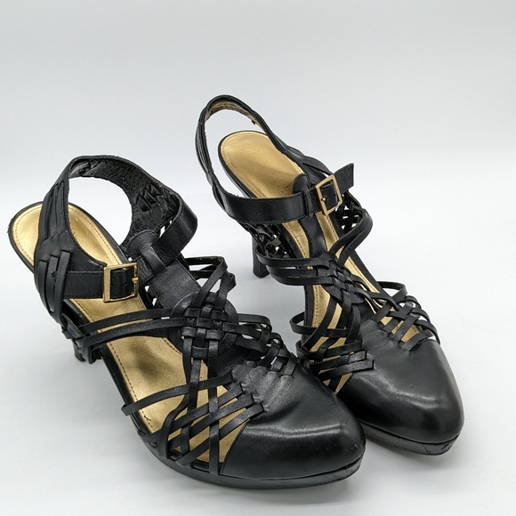 Lauren Ralph Lauren Black Leather Weave Closed Toe Heels Women's 8.5M - 14