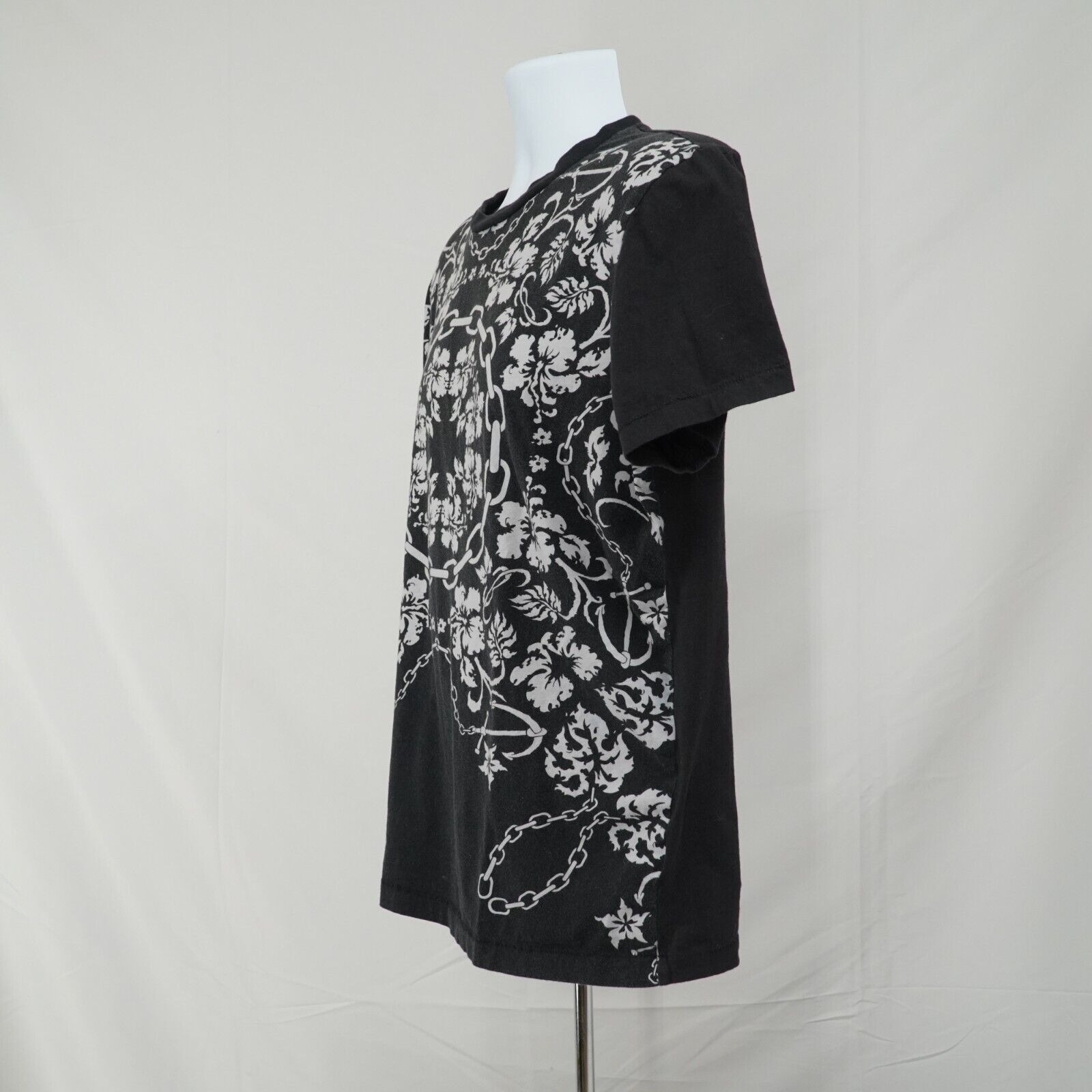 Black White Printed Shirt Floral Chains Anchor Hawaiian Tee - 4