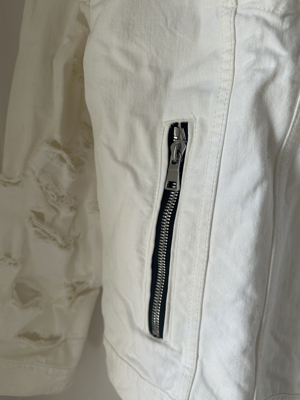 Balmain White Distressed Denim Jacket - 3
