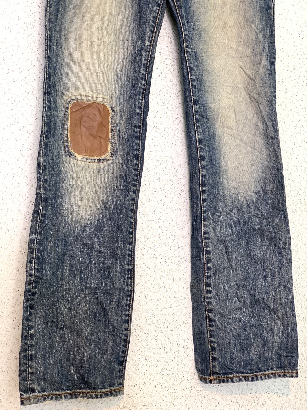 R.Newbold Patchwork Leather Design Denim Jeans - 4